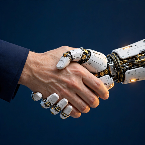 AI Operator channel avatar — a human hand shaking a robot hand
